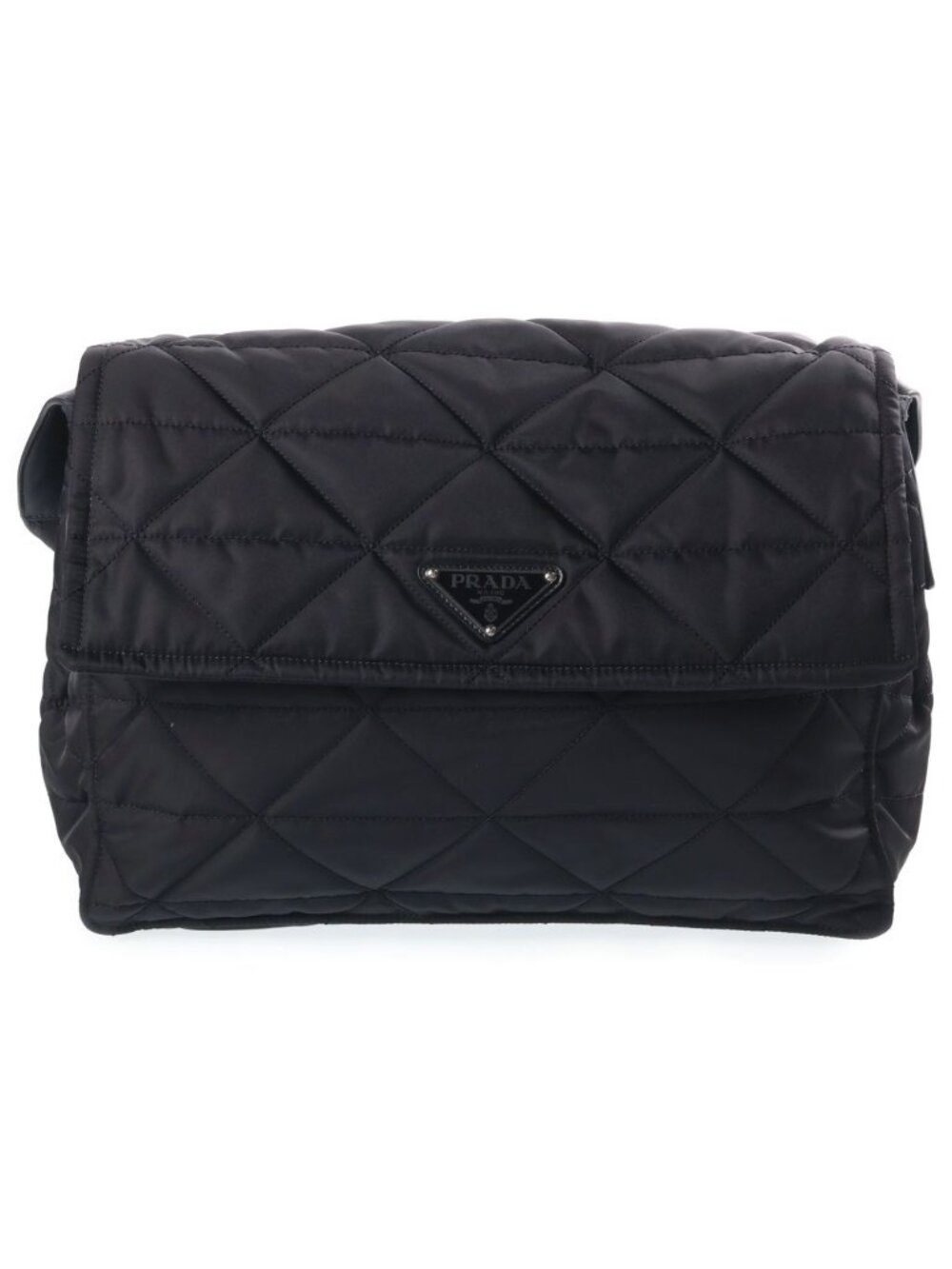 Prada Re-Nylon Quilted Shoulder Bag Black Silver